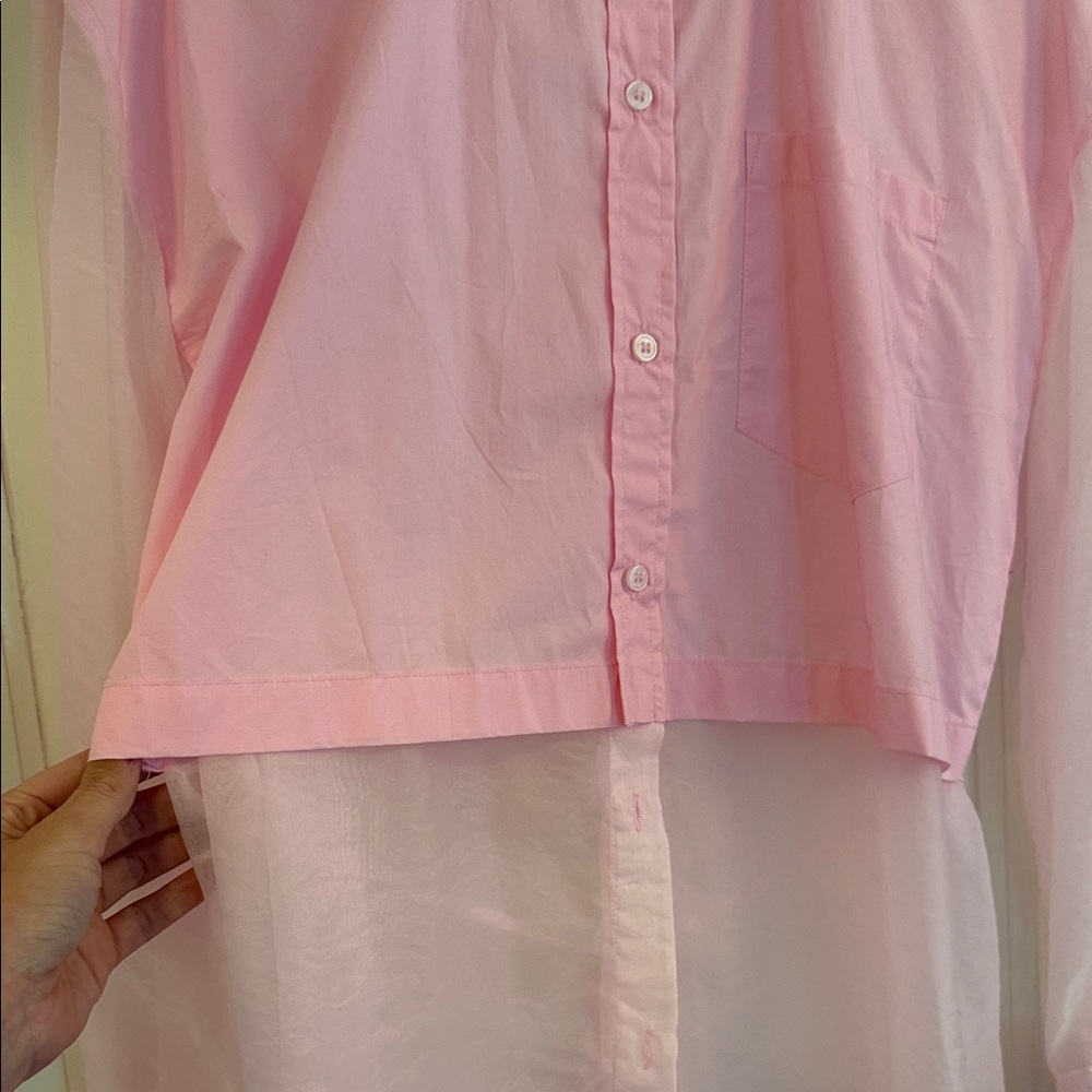 Zara Pink Sheer Button Down womens Shirt - Picture 4 of 7